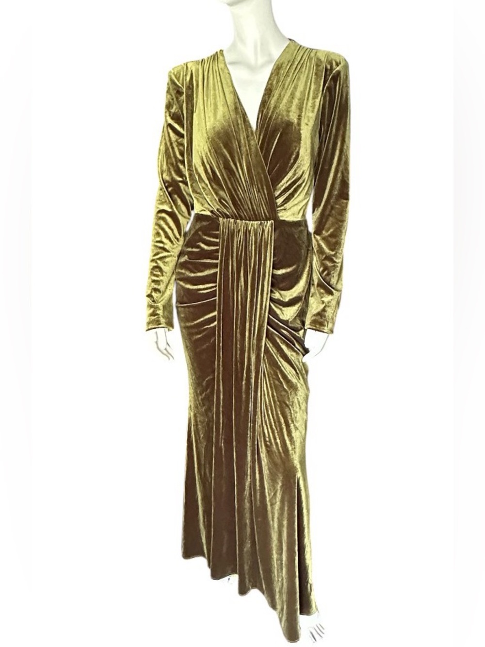 Inewer Stretch Velvet Draped Maxi Dress Green Size 16 NWT